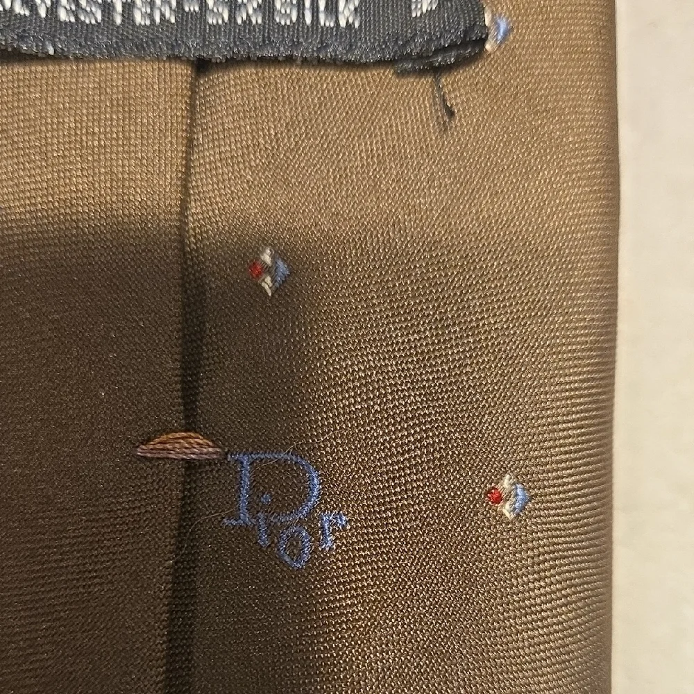 Christian Dior Silk Blend Tie - Brown Geometric - Vintage